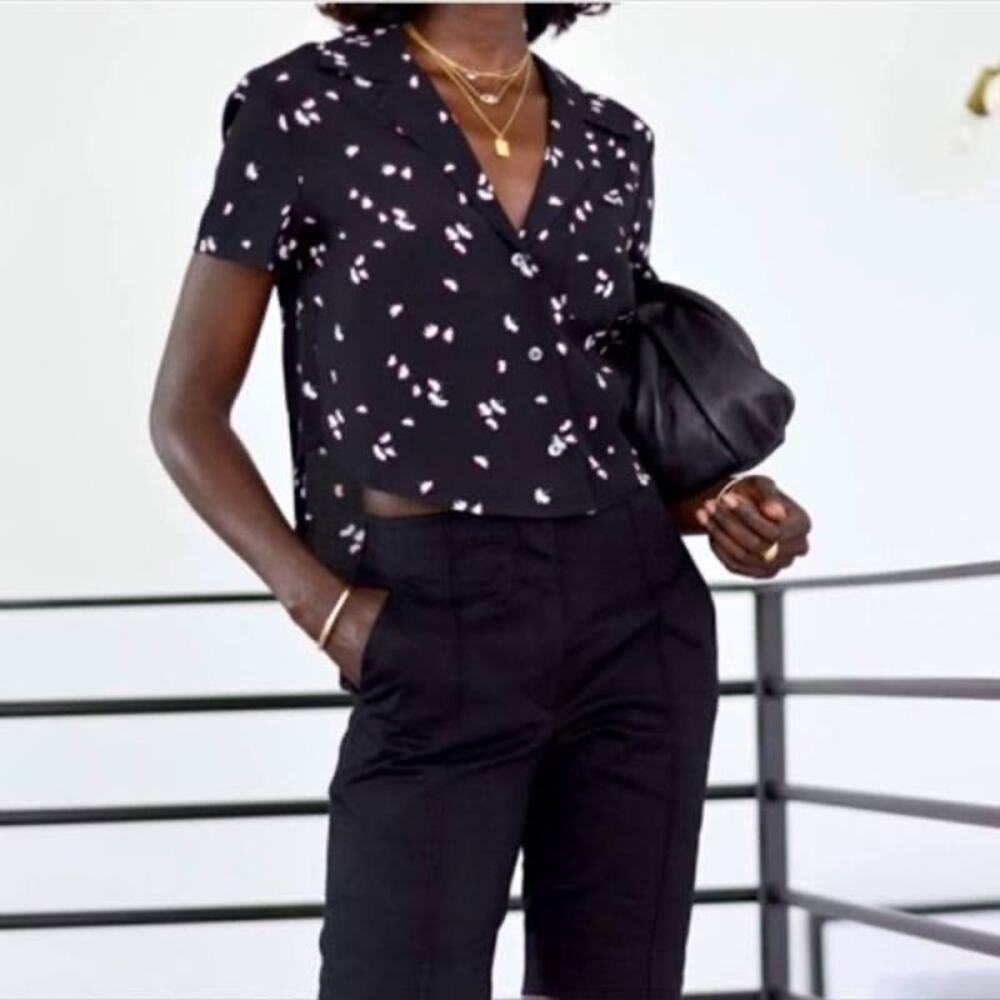 #212 NWT- Thakoon Cropped‎ Short Sleeve Shirt Black Daisy Print Sz:Xs & M Ret$95